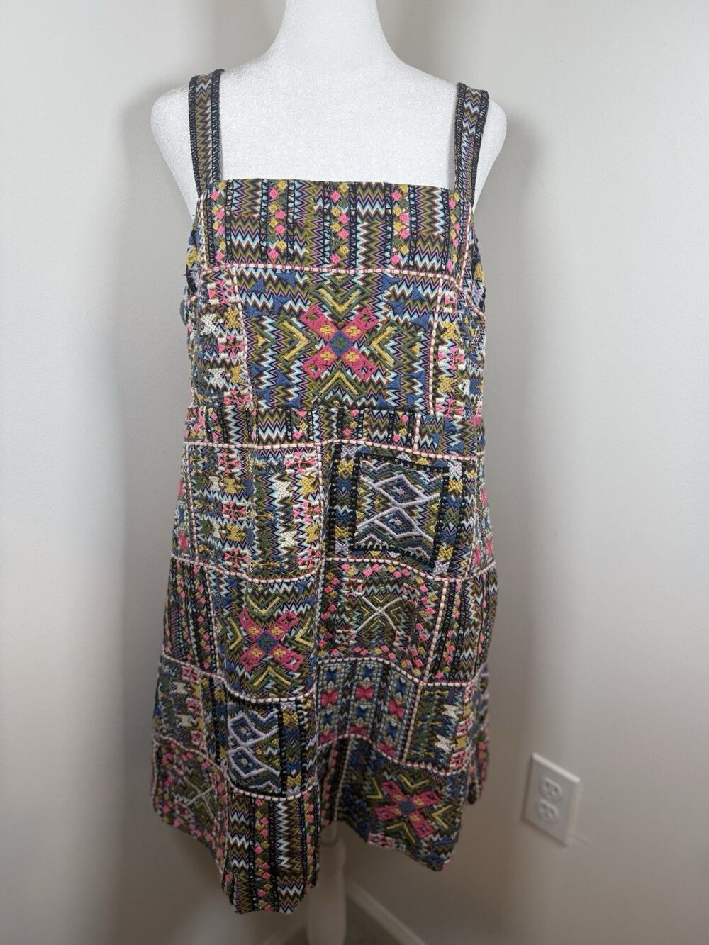 Anthropologie Embroidered Shift Dress Women’s Size 12 Colorful Boho Festival